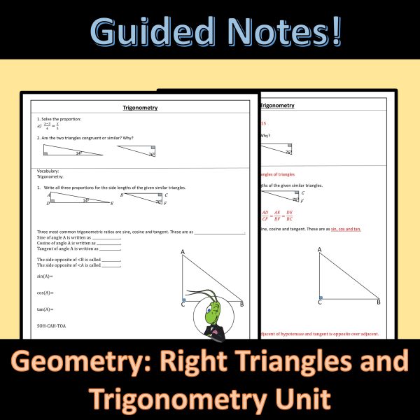 Trigonometry Guided Notes | Geometry Right Triangles and Trigonometry ...