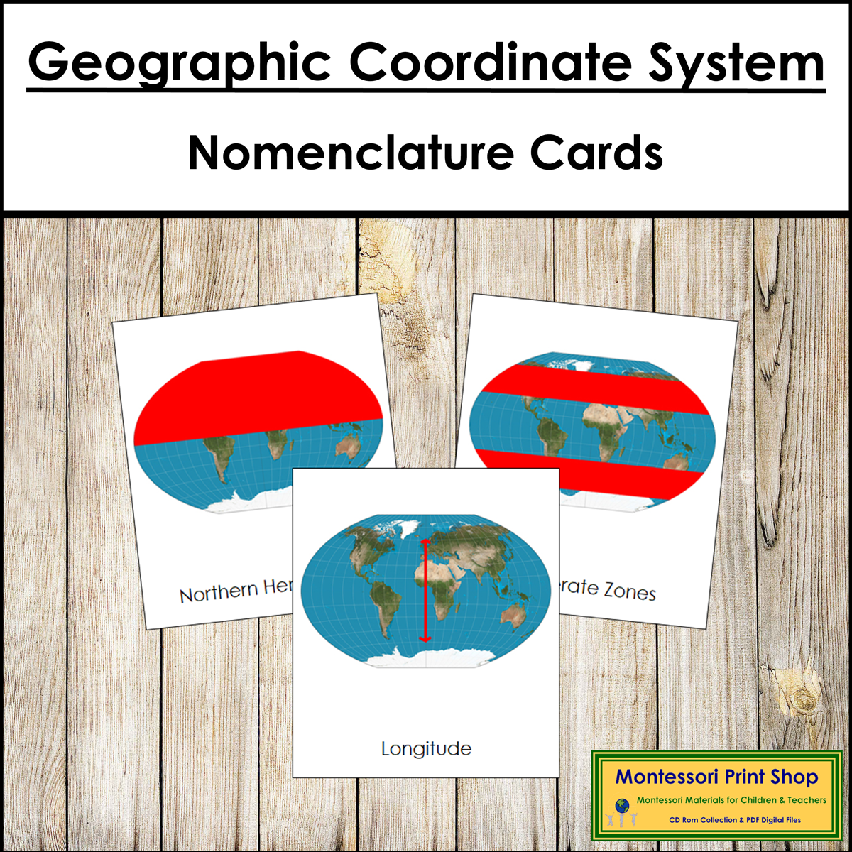 Geographic Coordinate System 3-Part Cards - Montessori Nomenclature