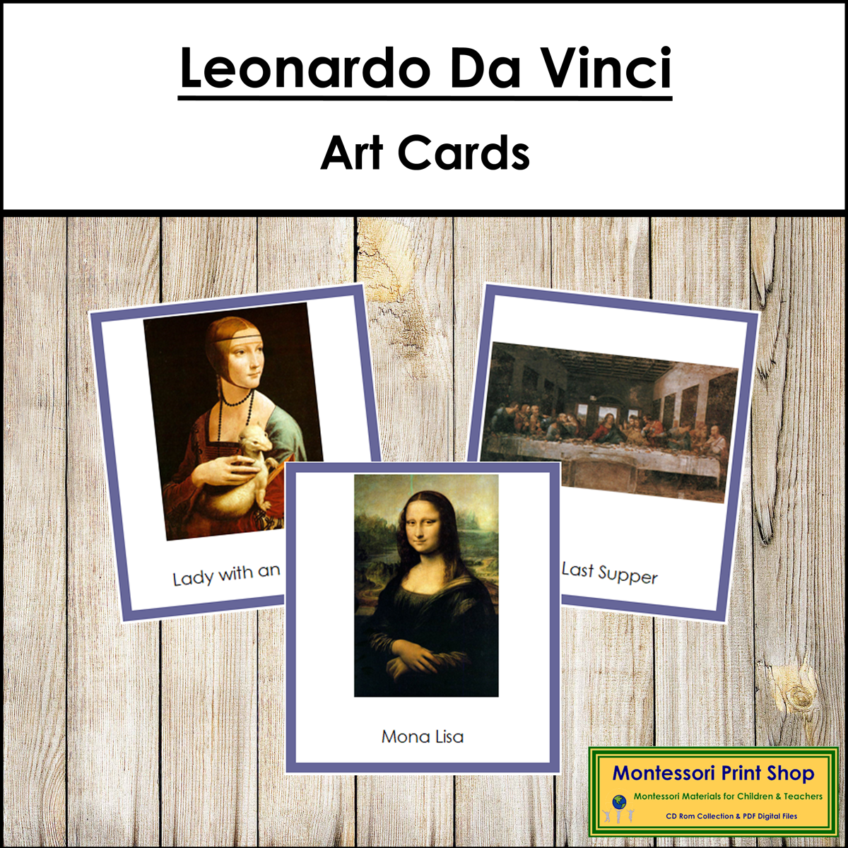Leonardo Da Vinci 3-Part Art Cards (color borders) - Famous Artist - Montessori