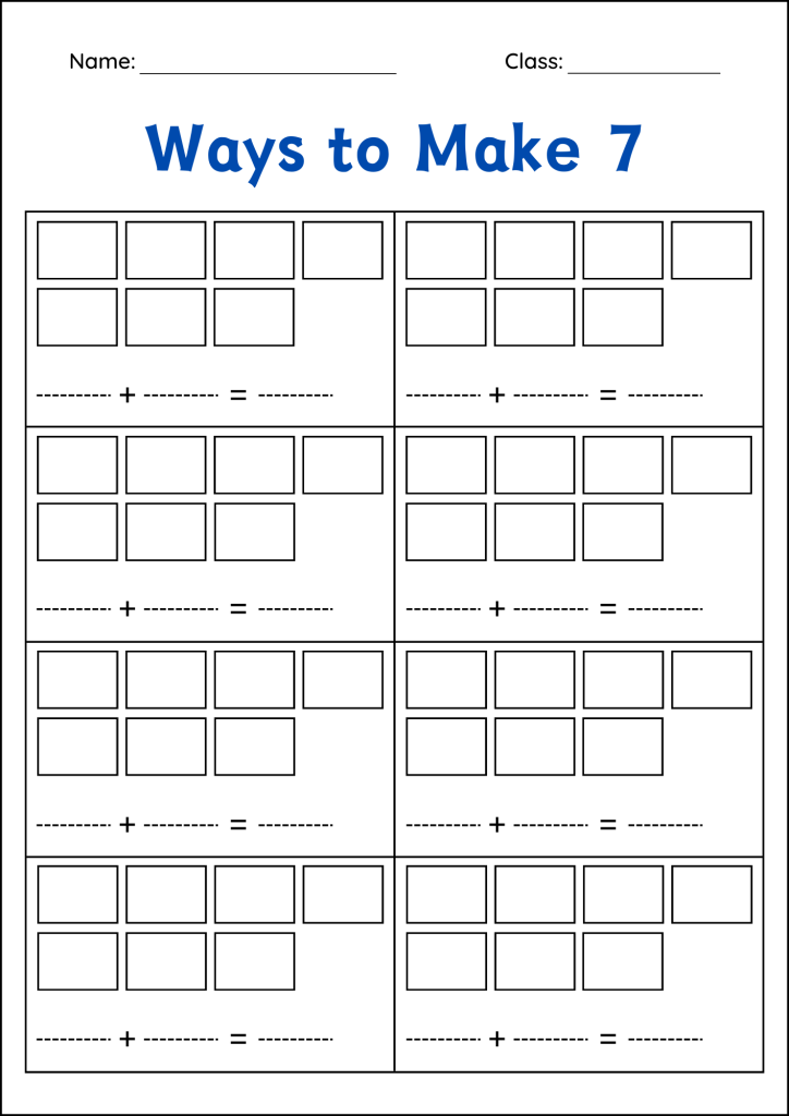 Ways to Make 6 and 7 Kindergarten Math Worksheets - Making 6 and 7 ...