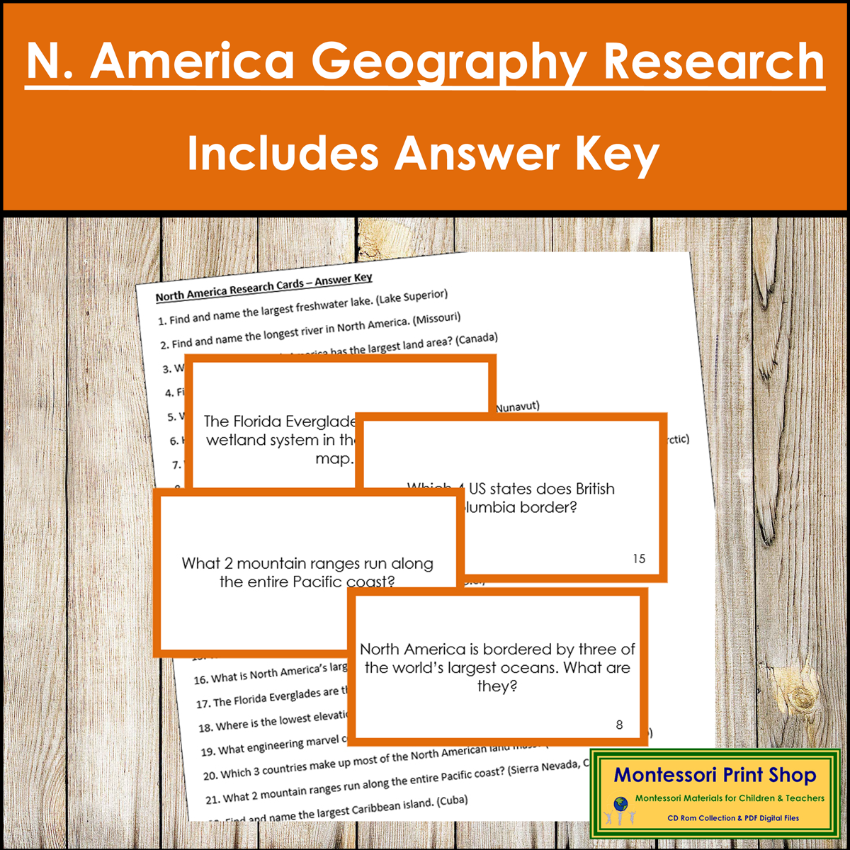 North America Geography Research Cards (color borders)