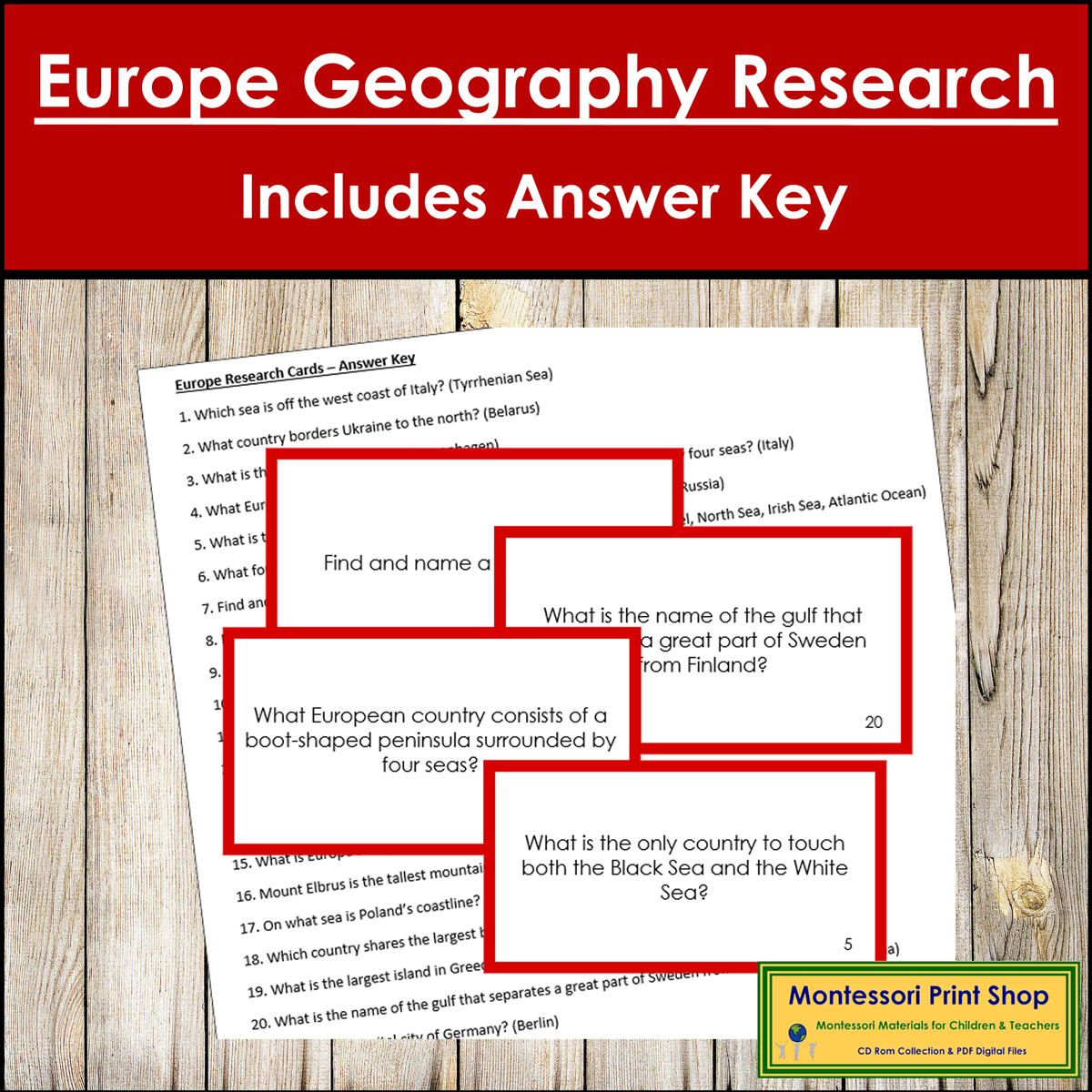 Europe Geography Research Cards (color borders)
