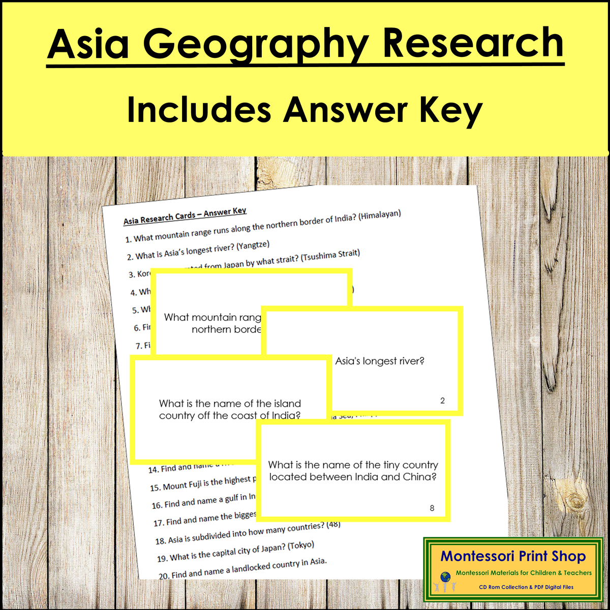 Asia Geography Research Cards (color borders)