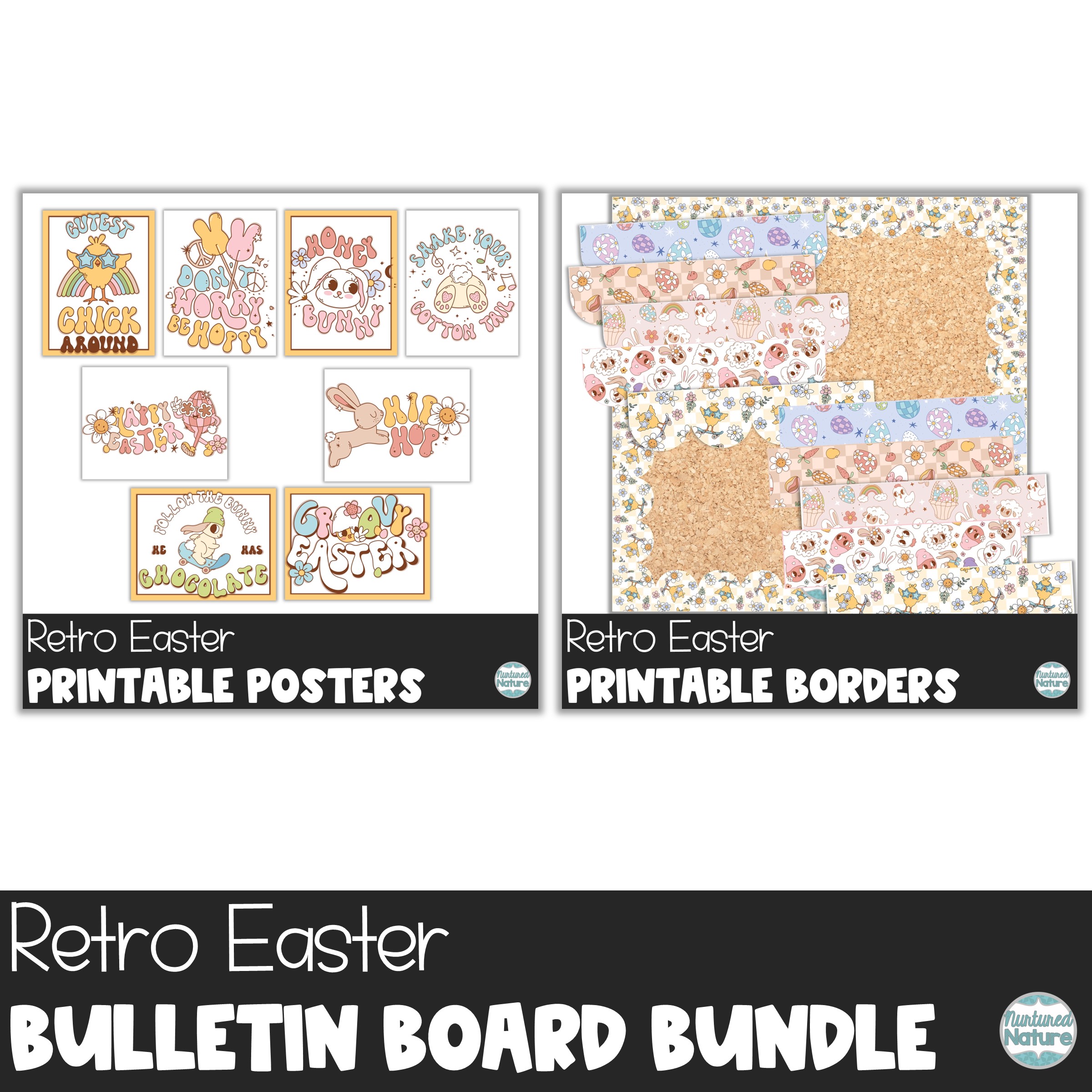 Easter Bulletin Board Bundle - Retro Classroom Decor - Printable Border and Posters