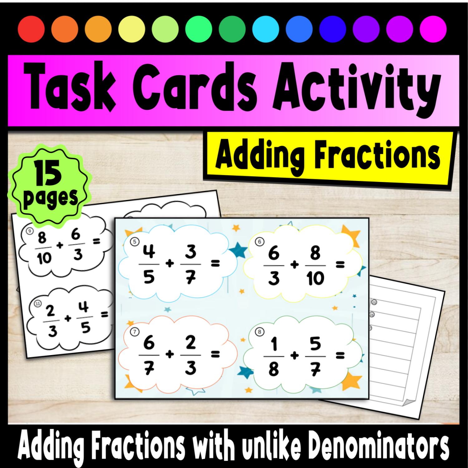 Task Cards Activity Adding Fractions with unlike Denominators
