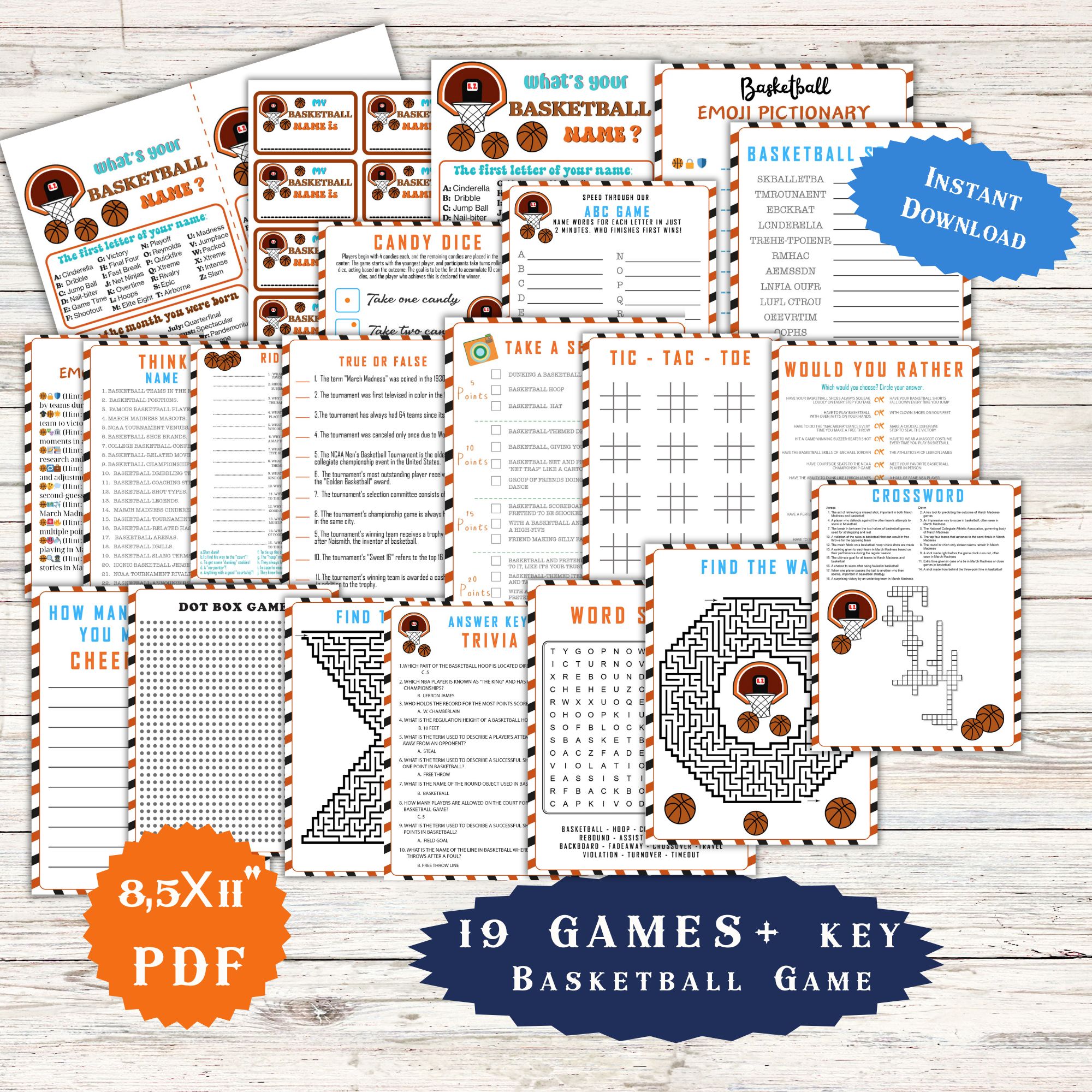 Basketball March Madness Classroom Game Bundle Word Search NCAA Men's Basketball Game For Adult