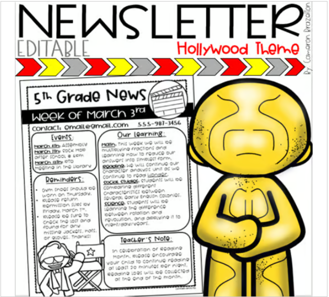 Weekly Classroom Newsletter Template Hollywood Movie Star Theme EDITABLE
