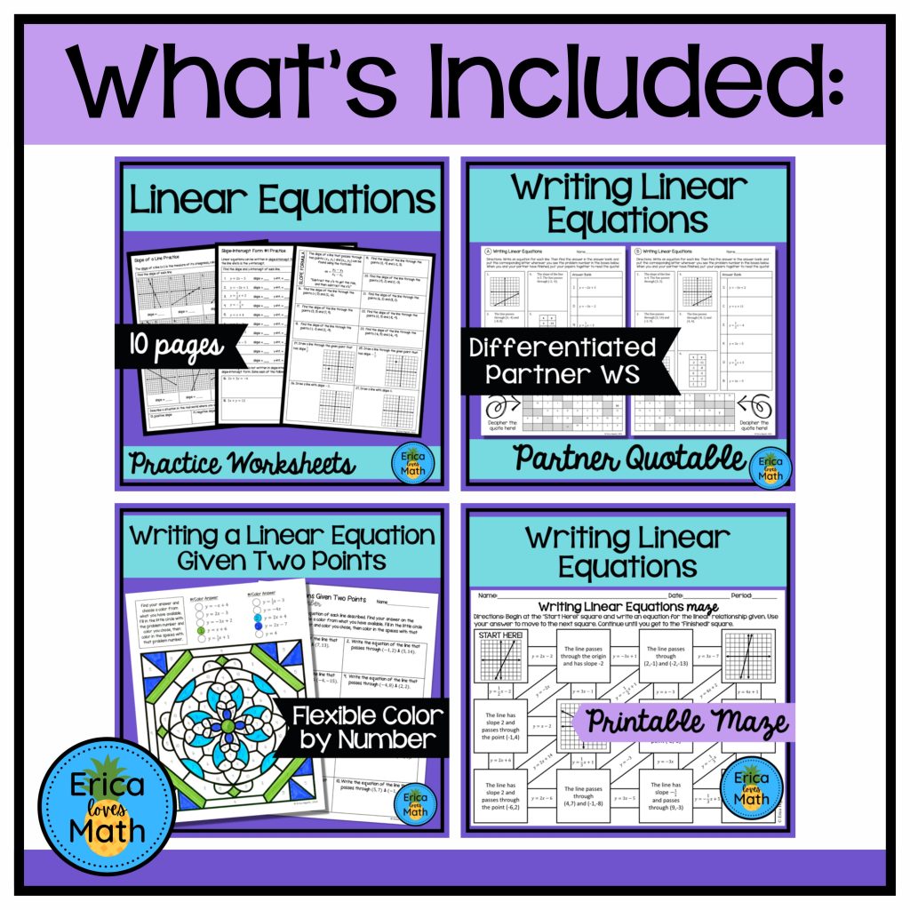 Linear Equations Printable Worksheets & Activities Bundle | Made By ...