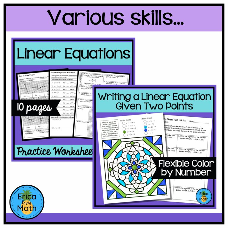 Linear Equations Printable Worksheets & Activities Bundle | Made By ...