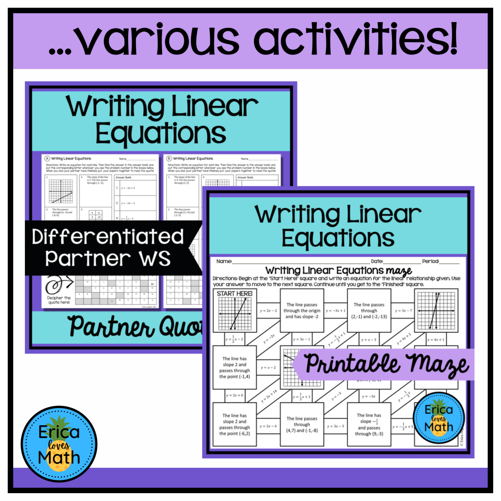 Linear Equations Printable Worksheets & Activities Bundle | Made By ...