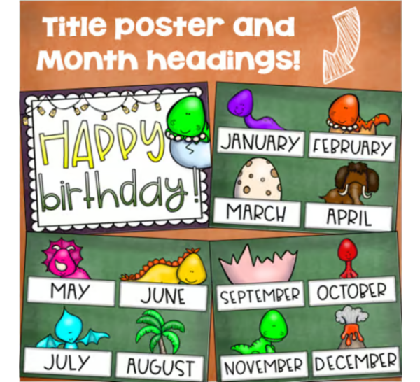 Happy Birthday Bulletin Board Display Posters Dinosaur Dino Editable ...