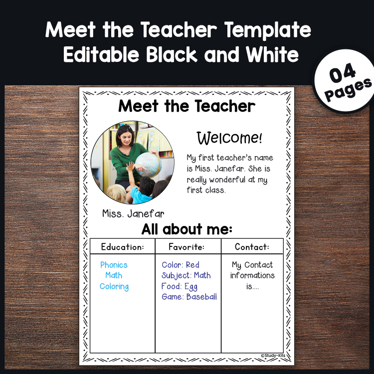 Meet the Teacher Template Editable Black and White