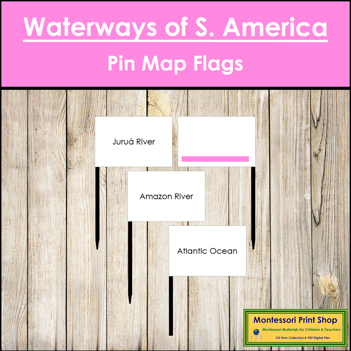 Waterways of South America Map Labels - Pin Map Flags (color-coded)