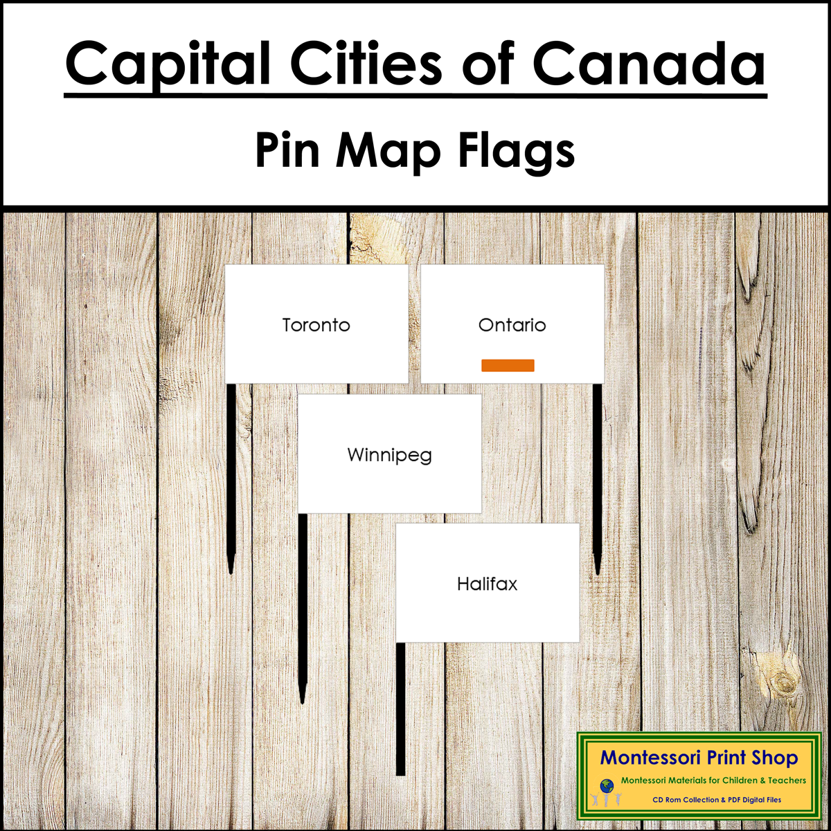 Capital Cities of Canada Map Labels - Pin Map Flags (color-coded)