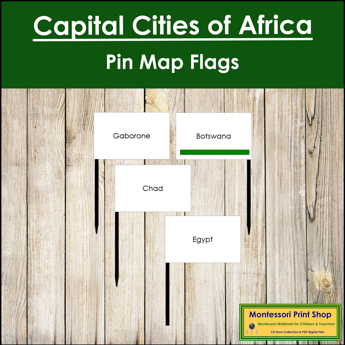 Capital Cities of Africa Labels - Pin Map Flags (color-coded)