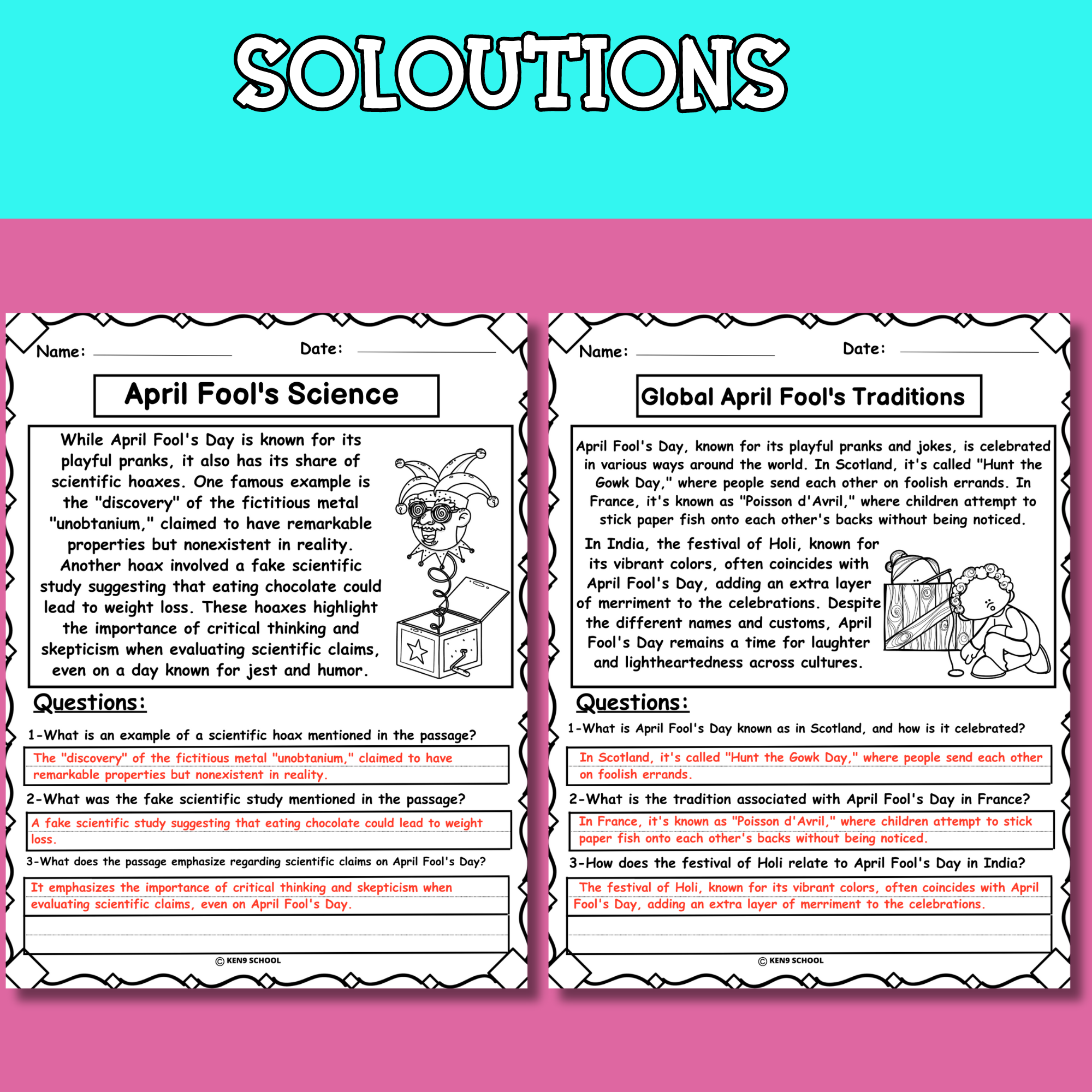 April Fools' Day Reading Comprehension Passages and Questions | Made By ...