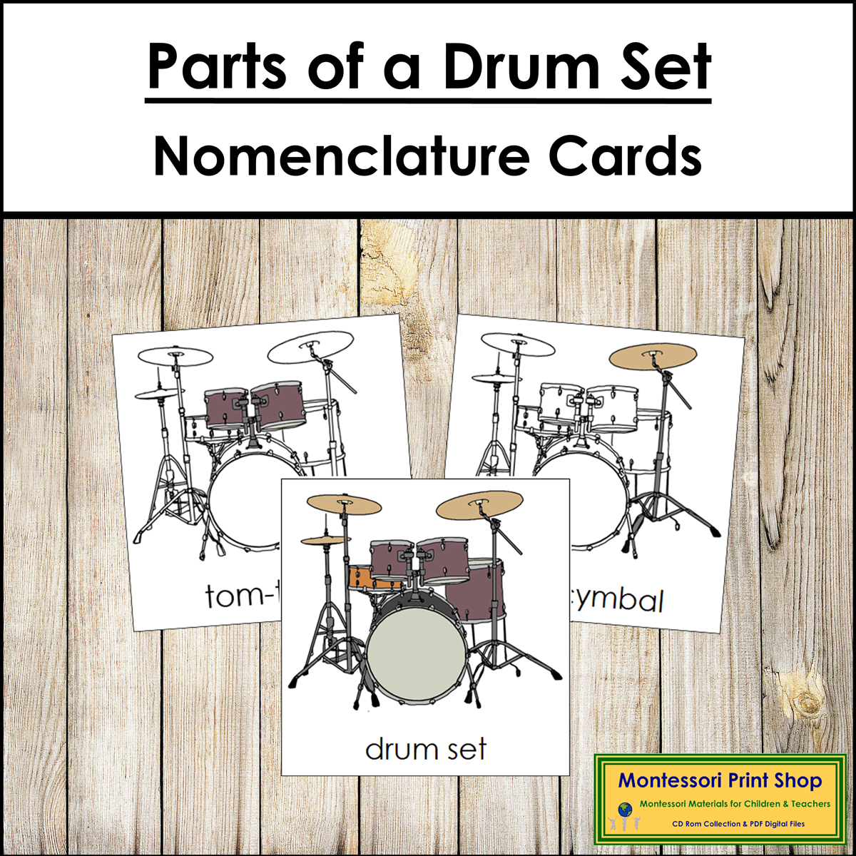 Parts of a Drum Set 3-Part Cards - Montessori Nomenclature