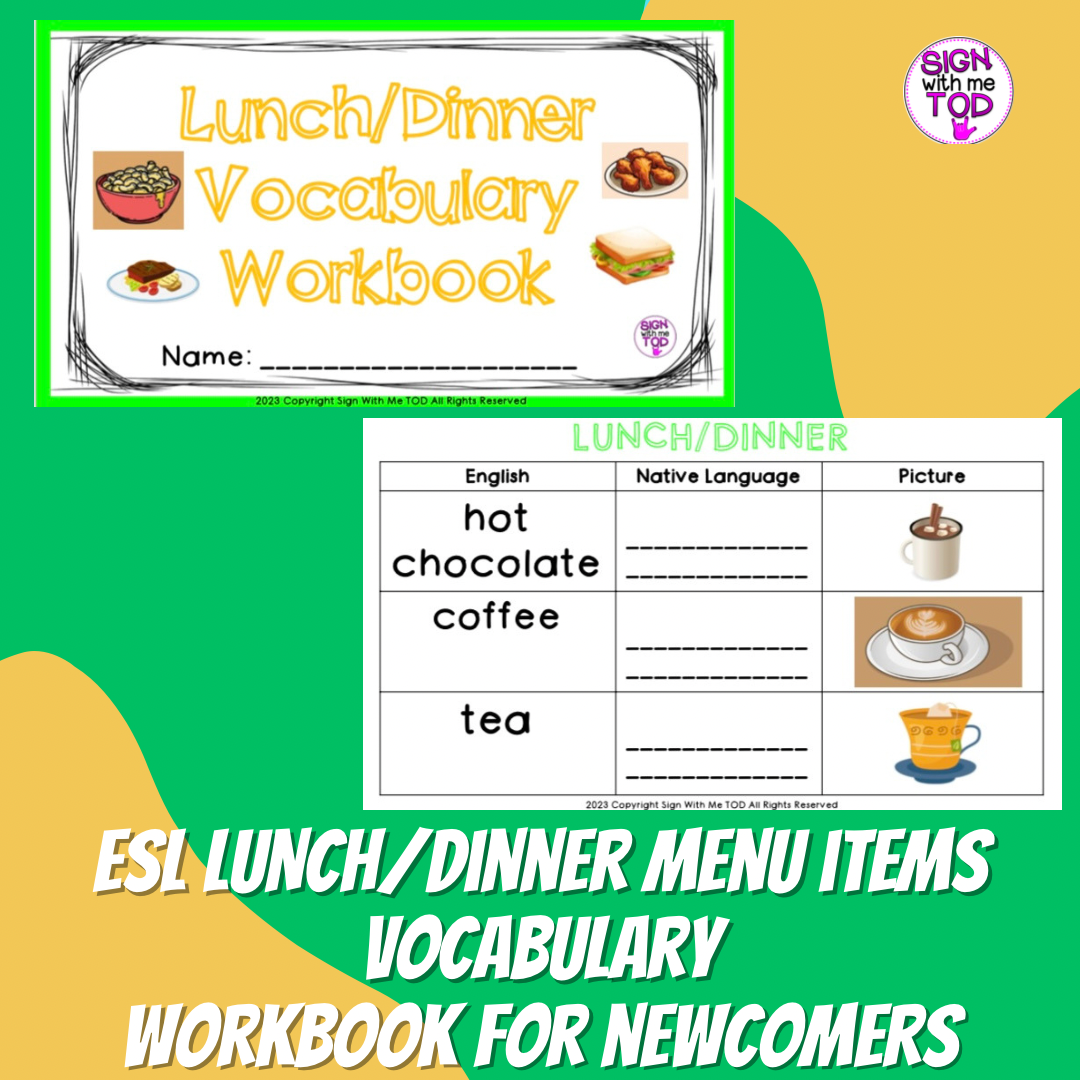 ESL Lunch and Dinner Vocabulary Workbook for Newcomers