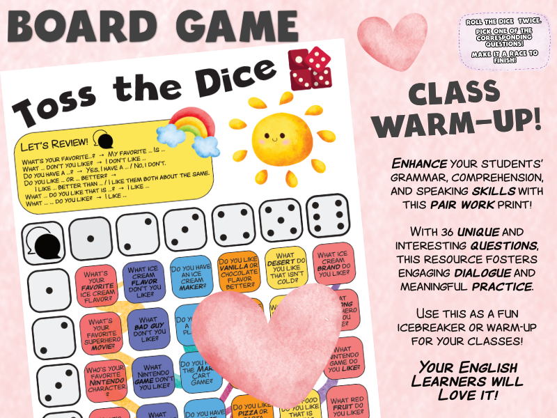 English Chat Warm-up: Board Game using Toss the Dice!