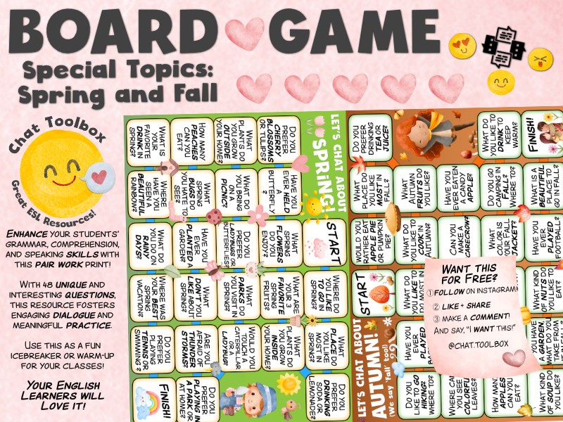 English Chat- Topics: Spring and Fall! 2 Great ESL Board Games for your class!