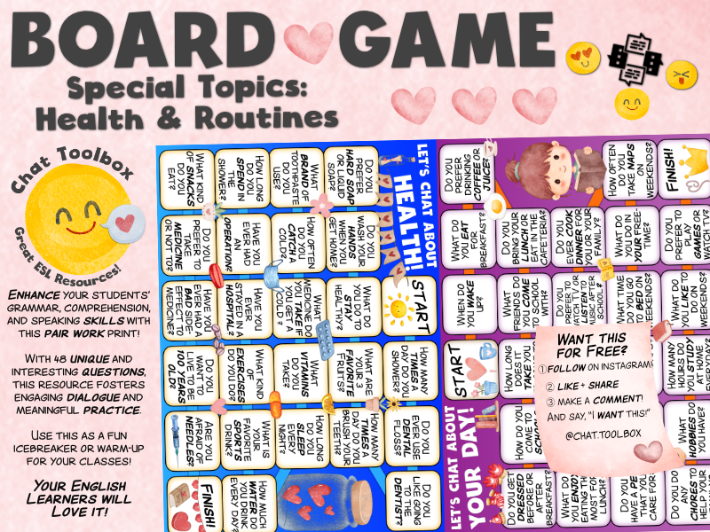 English Chat- Topics: Health & Daily Routines! 2 Awesome ESL Prints for You