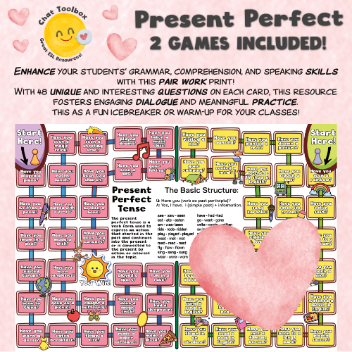 English Chat using Present Perfect Tense! Board Game! Students love this!
