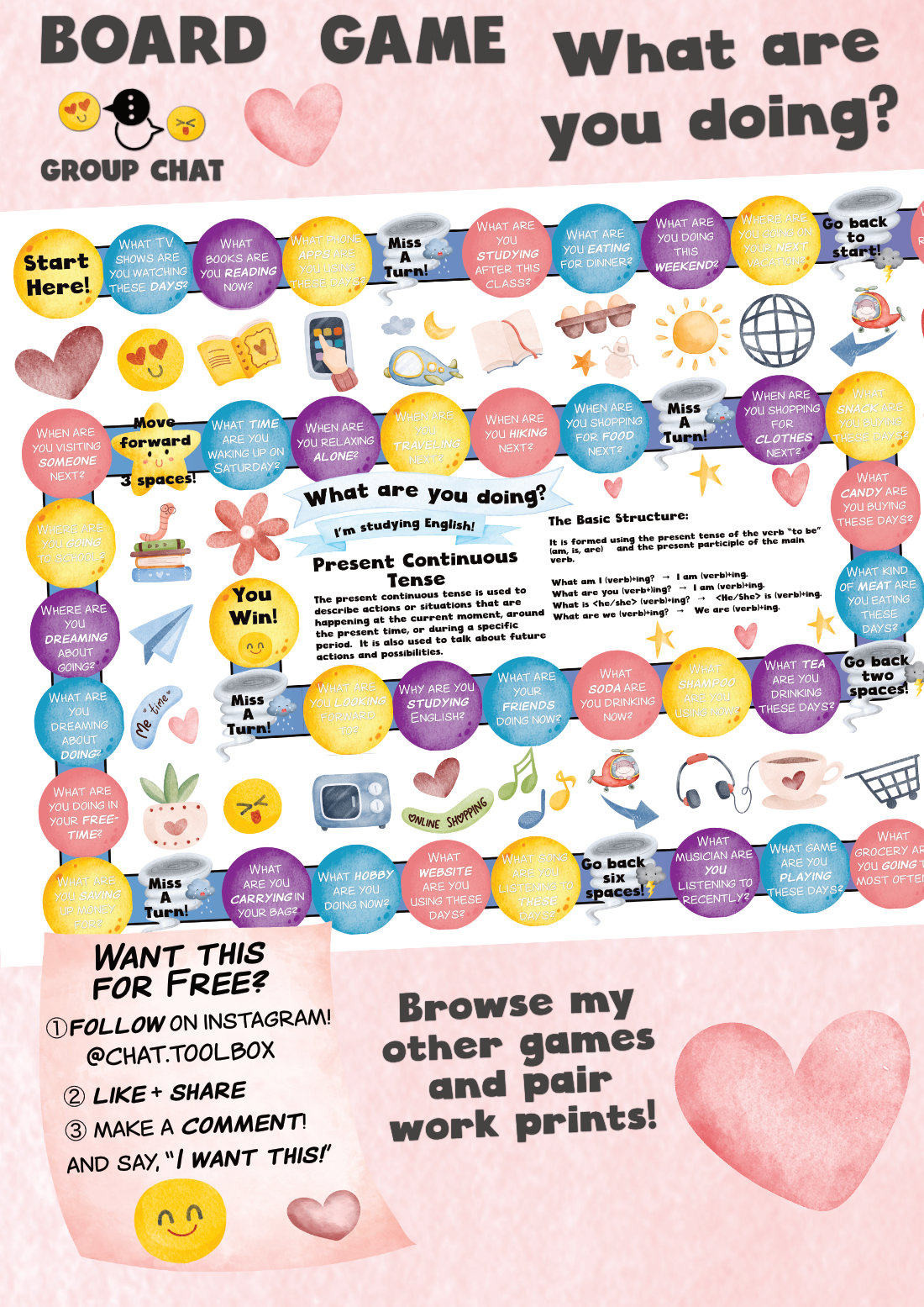 English Chat using Present Continuous Tense: Board Game!