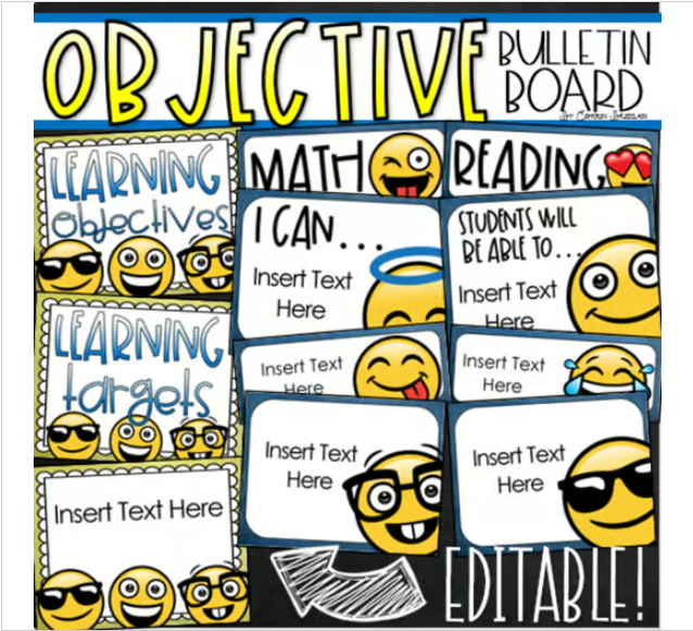 Learning Targets Bulletin Board Objectives Posters Emoji Theme Editable