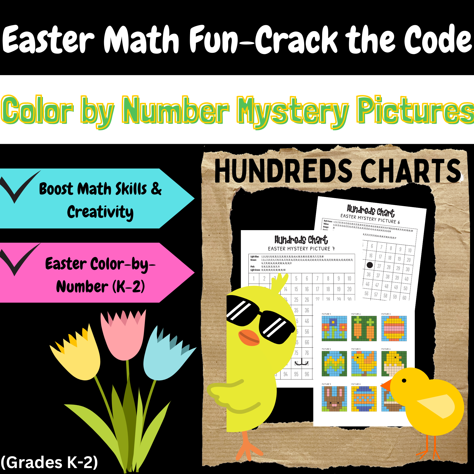 Easter Mystery Pictures for Math Fun! Color by Number Mystery Pictures (Kindergarten, 2st Grade)
