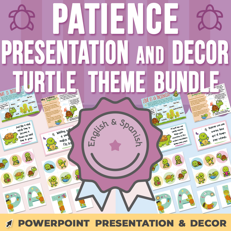 Patience PowerPoint Presentation and Decor Turtle Theme BUNDLE