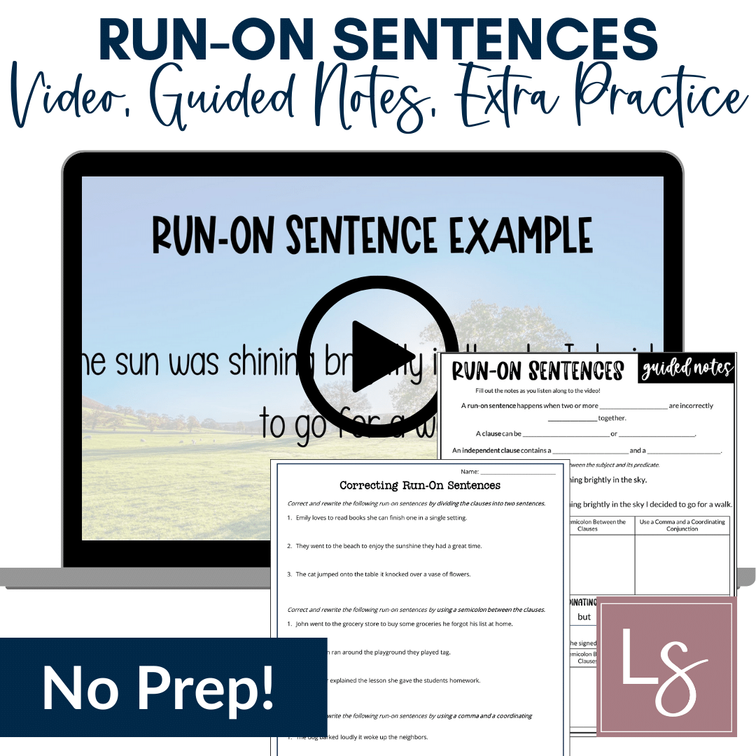 Correcting Run-On Sentences Grammar Video Lesson and Practice