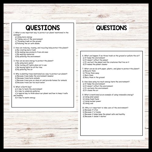 Earth Day Reading Comprehension Activity About "PROTECTING OUR PLANET ...