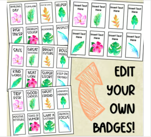 Behavior Badges Classroom Management Reward System Watercolor Tropical ...