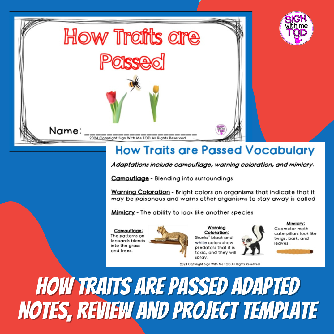 Asexual and Sexual Reproduction Adapted Notes, Review, and Project Template