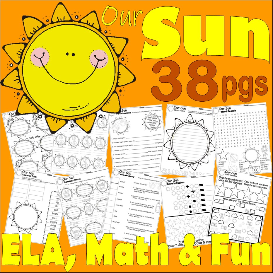 SUN Theme NO PREP Activity Worksheets Writing Vocabulary Math ELA Solar Eclipse