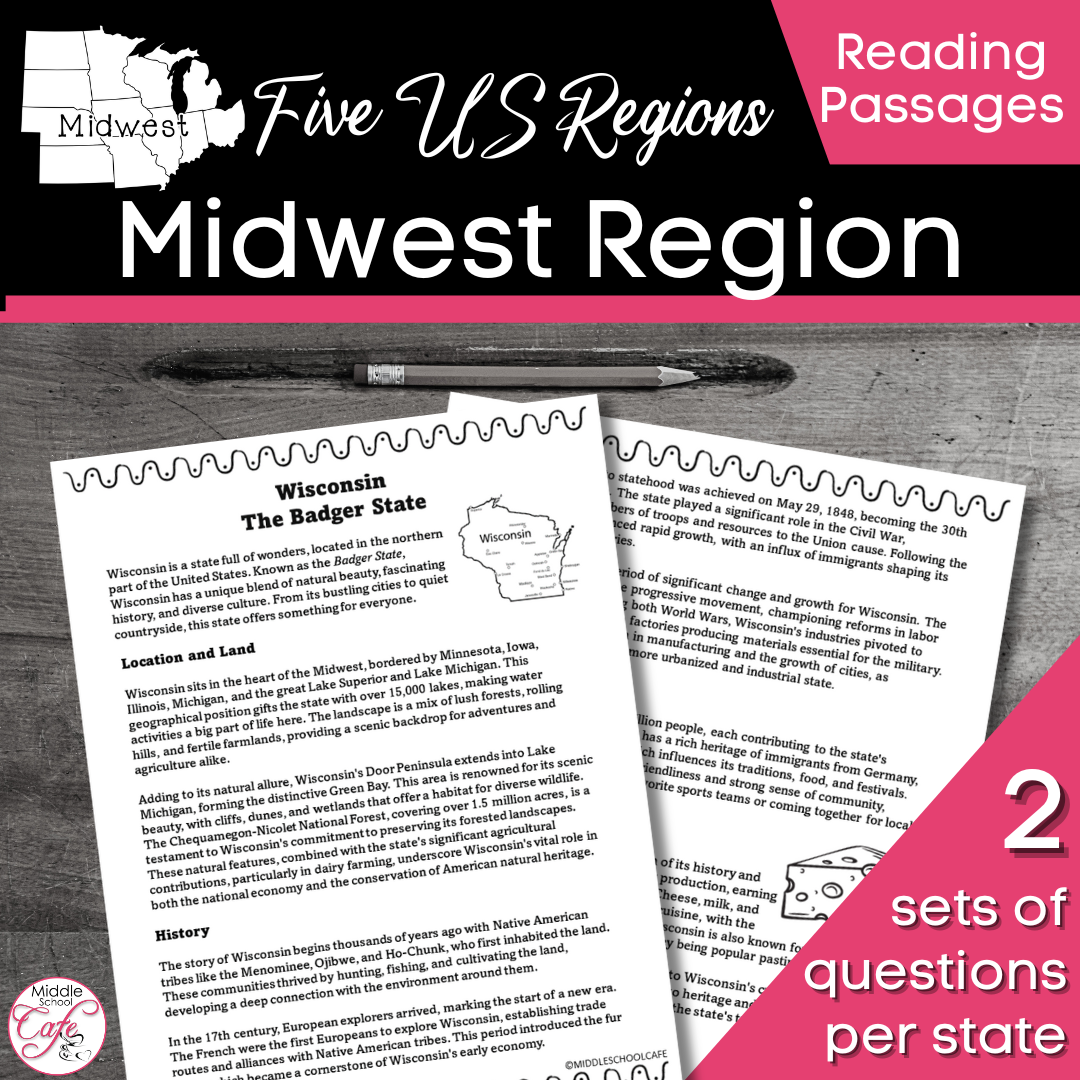 5 Regions of the US | Midwest Region Reading Passages | US Region Activity