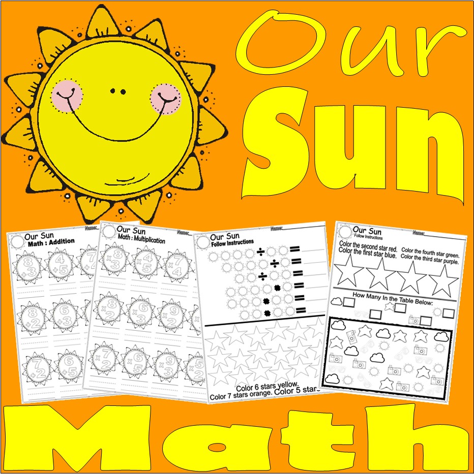 SUN Theme Math Adding Subtracting Counting Graph NO PREP Worksheets