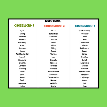 April Activities Crossword Puzzle and Word Searches Grade 4th 5th 6th ...