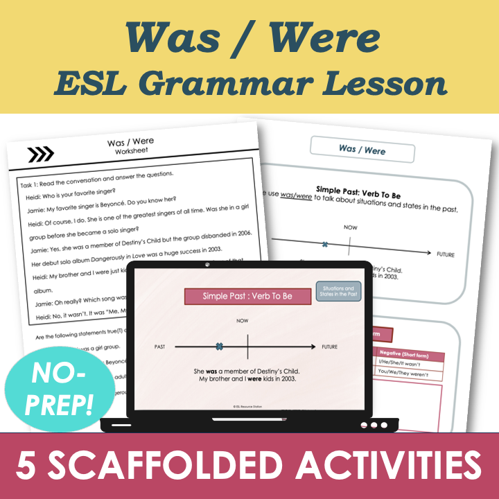 Verbs To Be Was & Were - Adult ESL Beginner Grammar Lesson, Worksheets, Activities