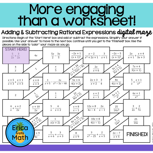 Adding & Subtracting Rational Expressions Digital Activity Maze - Made ...