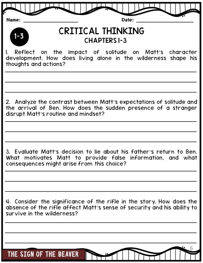The Sign of the Beaver Novel Study Guide | Made By Teachers