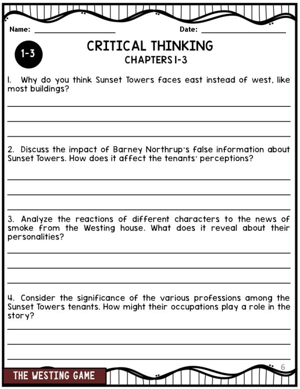 The Westing Game Novel Study Guide - Made By Teachers