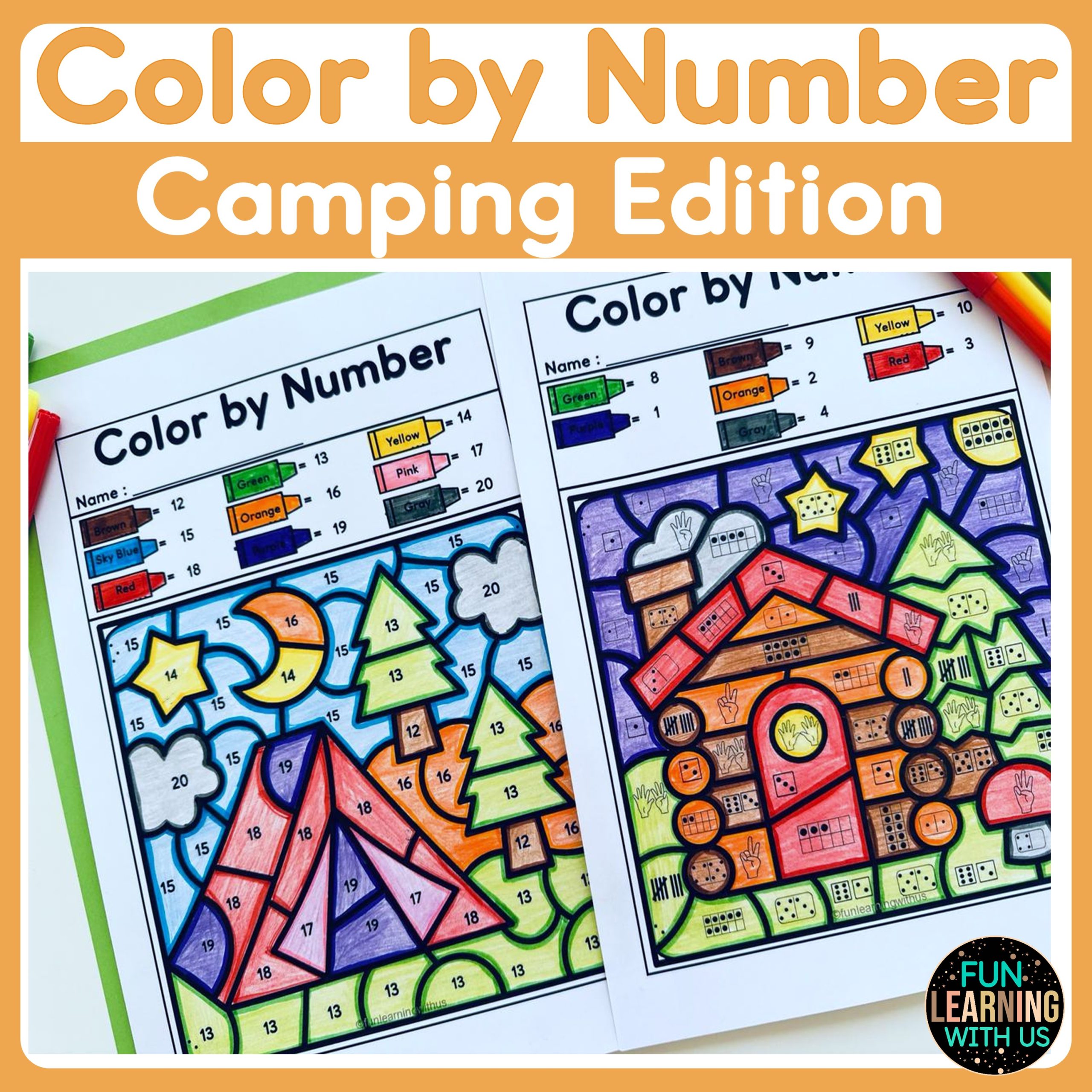 Camping Color by Number 1 to 20 Math Worksheet | Summer Subitizing Activity