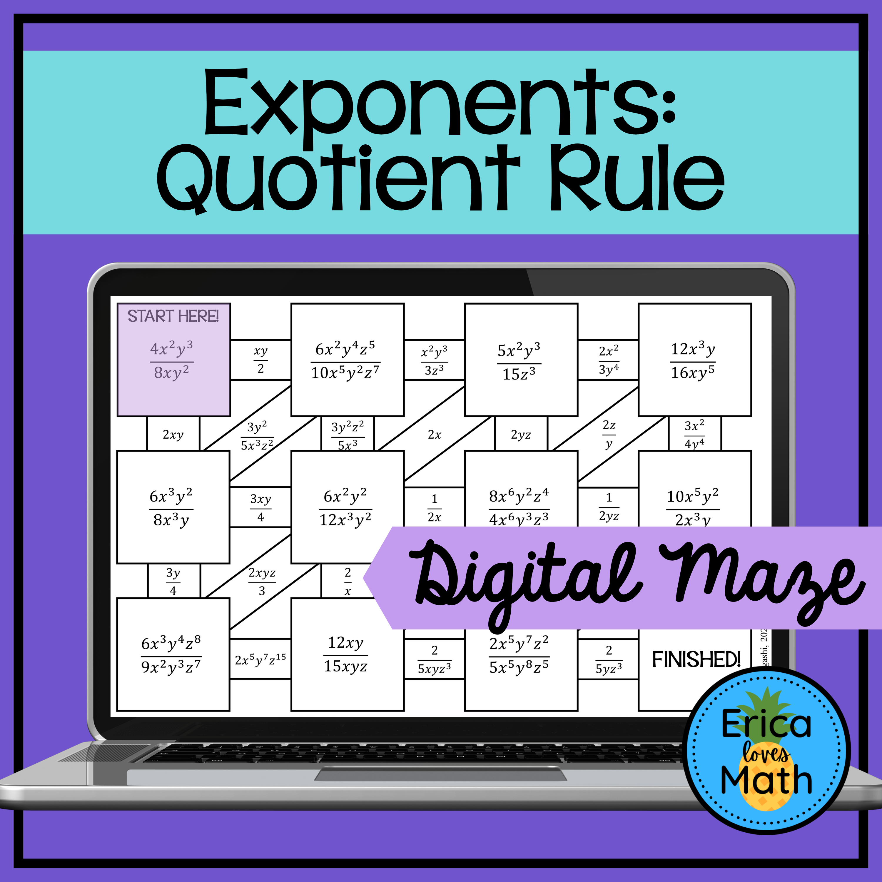 Exponents Quotient Rule Digital Activity Maze