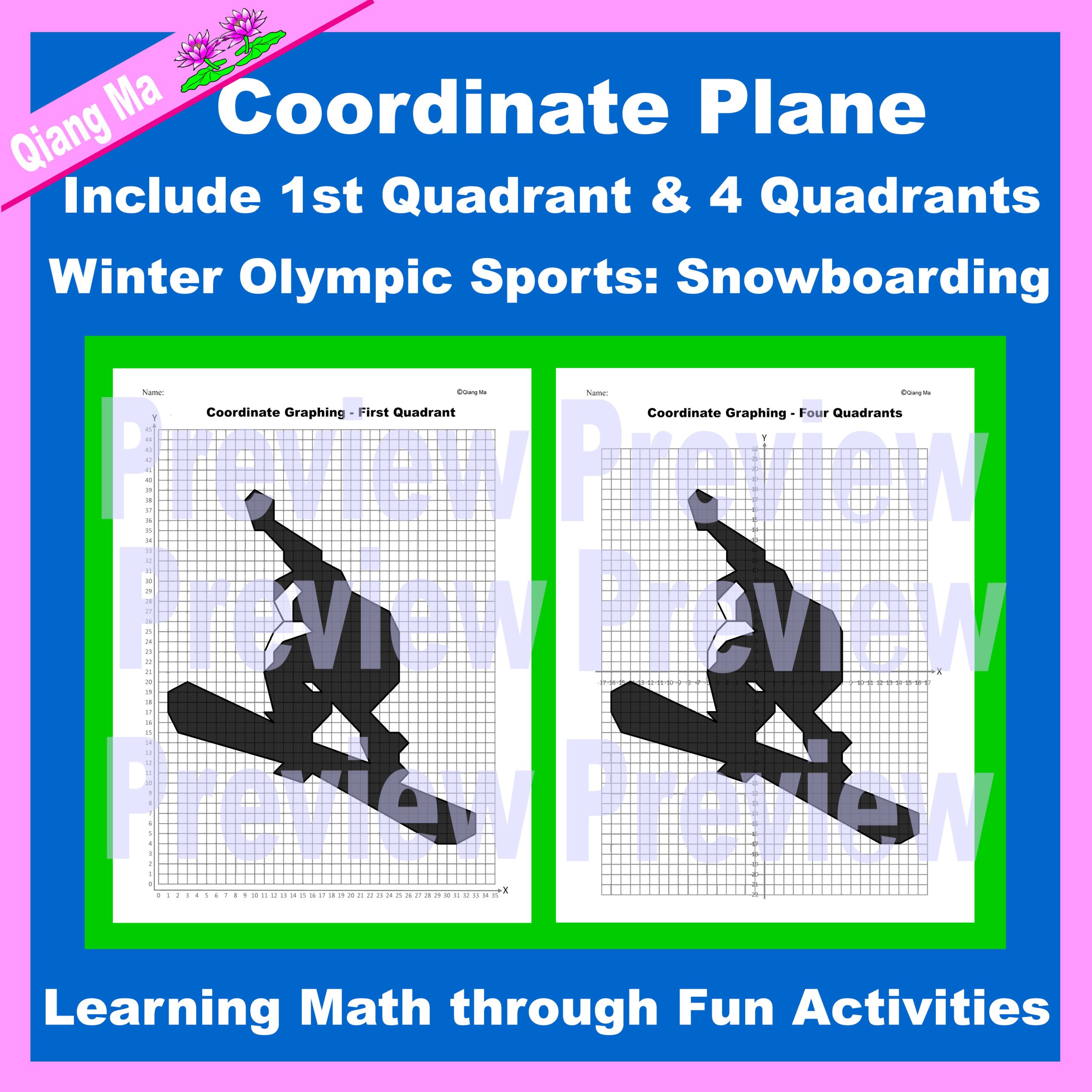 Olympic Coordinate Plane Graphing Picture: Snowboarding -Winter Sports
