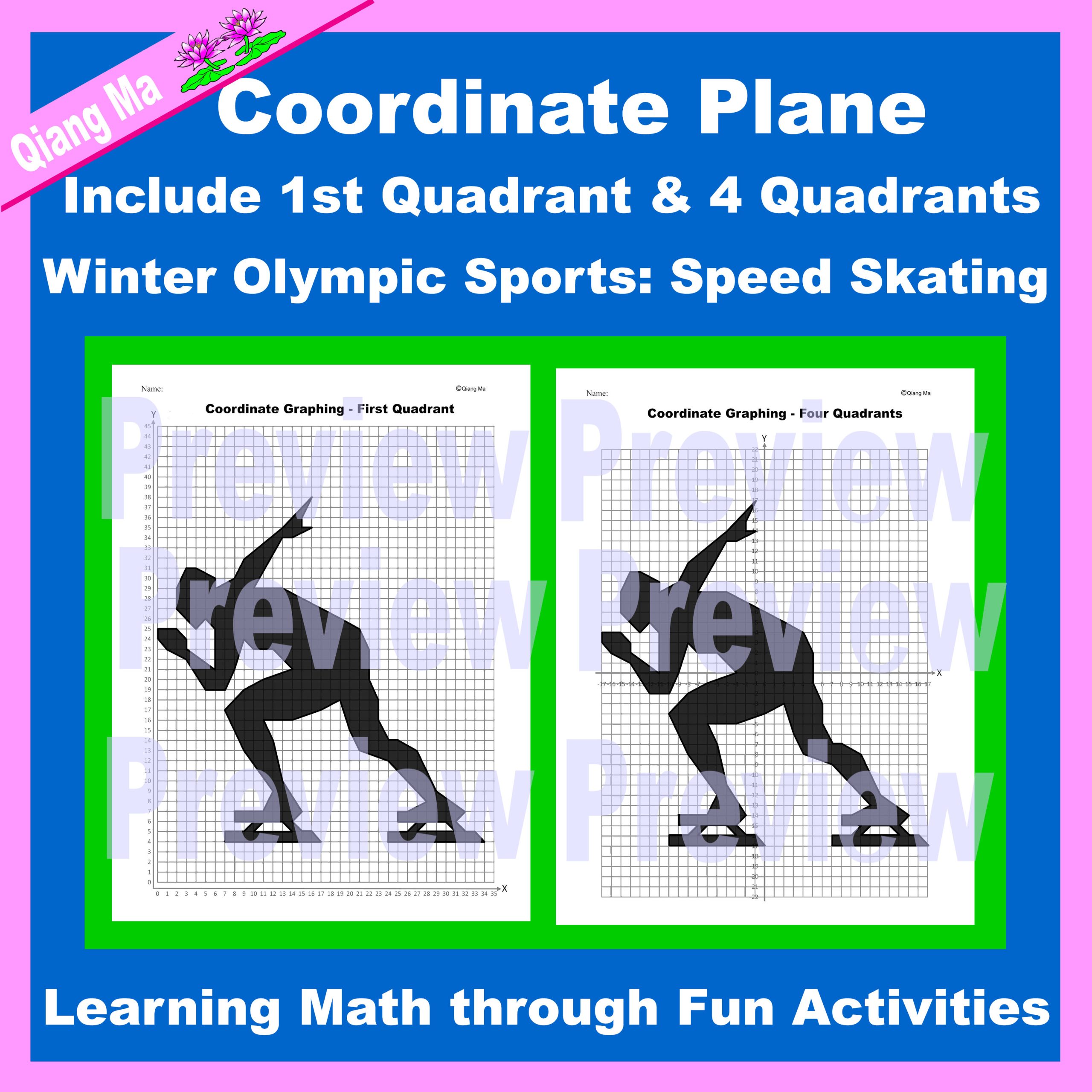 Olympic Coordinate Plane Graphing Picture: Speed Skating -Winter Sports