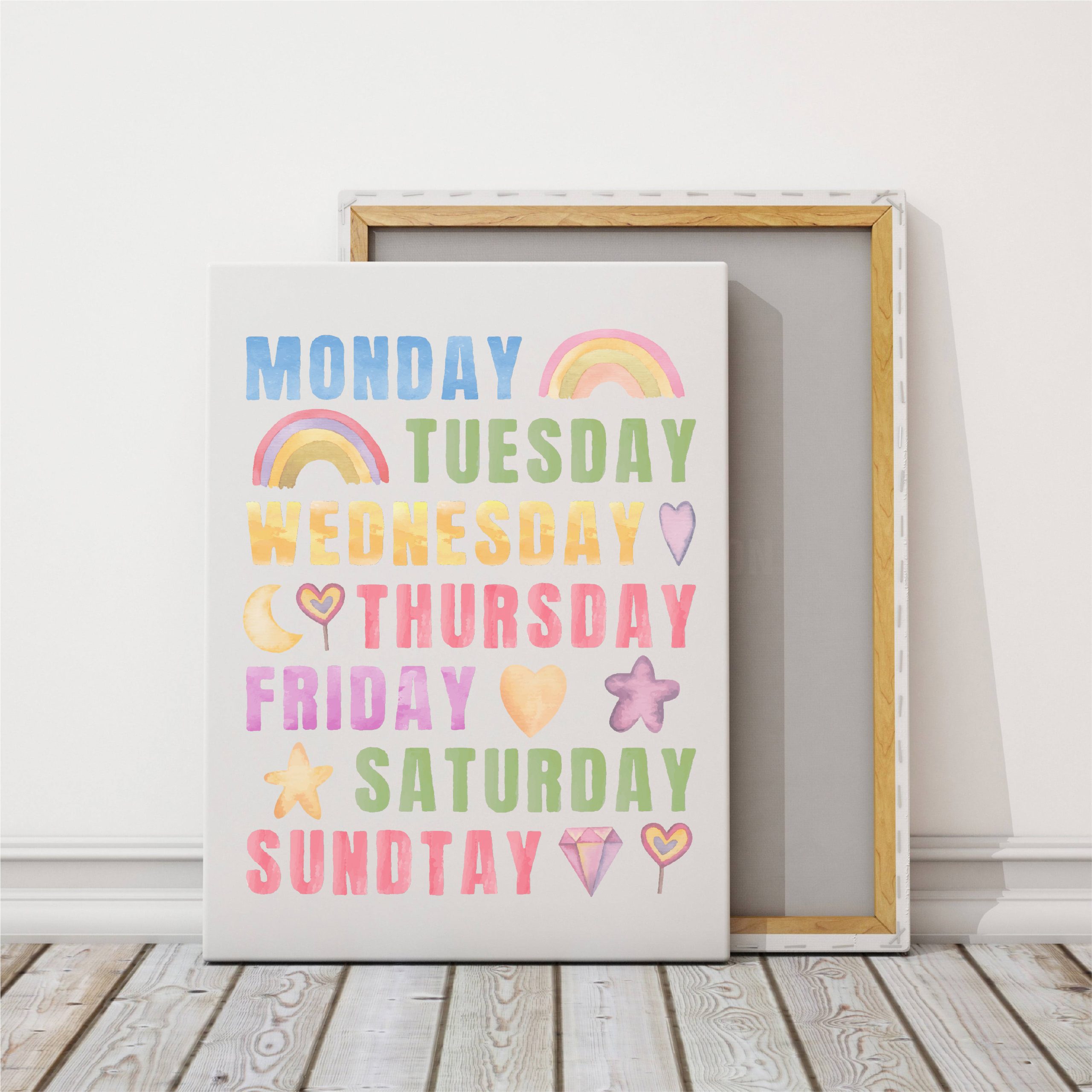 Rainbow Days of the Week, Playroom Educational Poster, Rainbow Nursery Print.