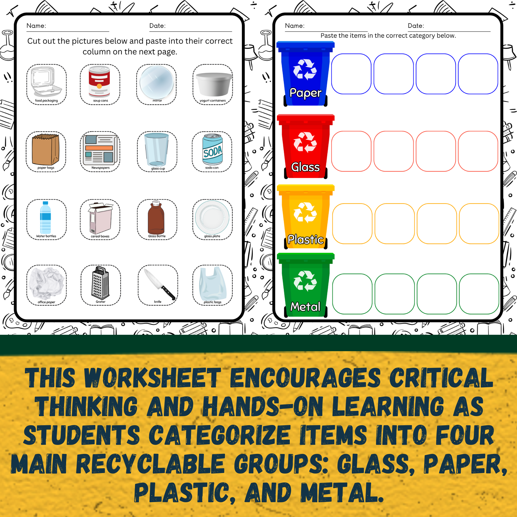Earth Day Recycling Sort Worksheet: Cut and Paste Sorting Activity for April