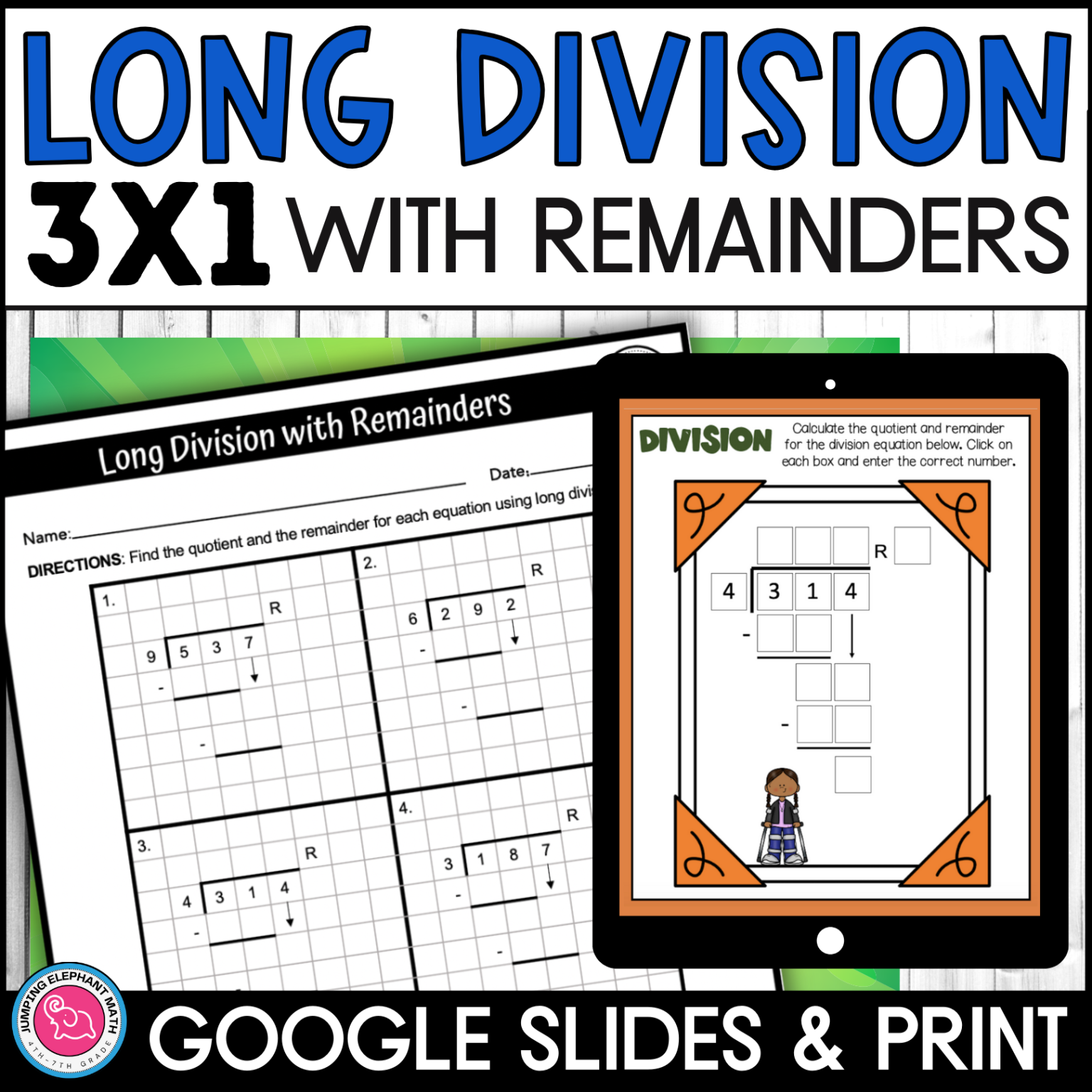 Long Division 3 Digit by 1 Digit With Remainders Google Slides and ...