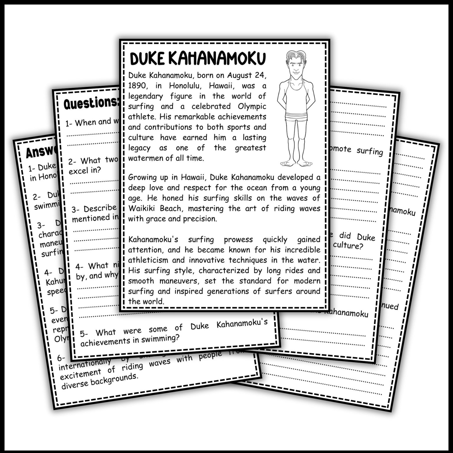 May AAPI Heritage Month Duke Kahanamoku Reading Comprehension Passage ...